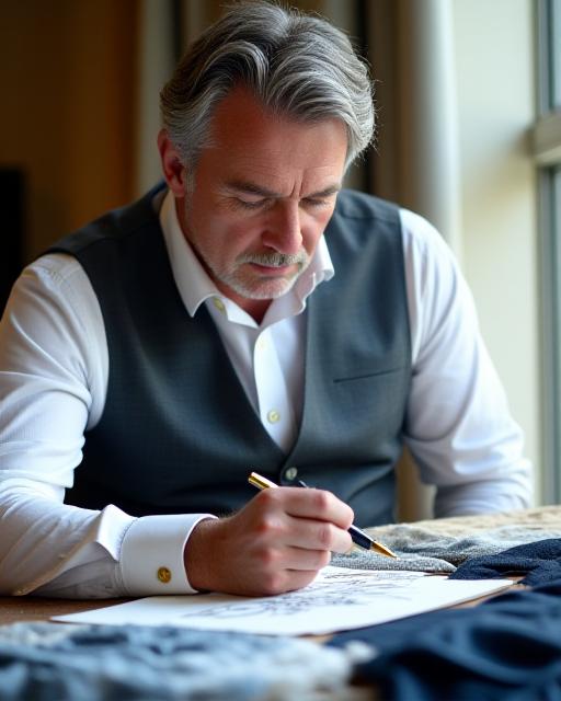 Oprichter van Scriptura Style werkend aan een persoonlijk stijlplan met kalligrafische elementen